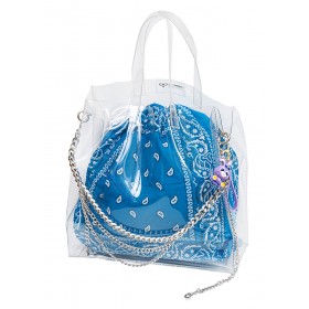 BAG IN CLEAR PVC, MEDIUM SIZE WITH DUSTBAG, REMOVABLE SILVER CHAIN & KEYRING "ALEX KATSAITI X STYLISHIOUS"